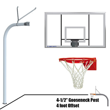 Basketball System - Gooseneck (4-1/2 in. Pole with 4 ft. Offset) - 72 in. Acrylic Board - Flex Rim Goal